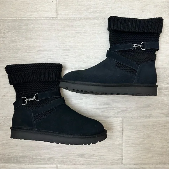 UGG Purl Strap Boot Black Size 7 New - Picture 2 of 9